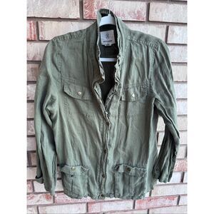 Artisan NY army green 100% linen utility tactical military lightweight jacket bu